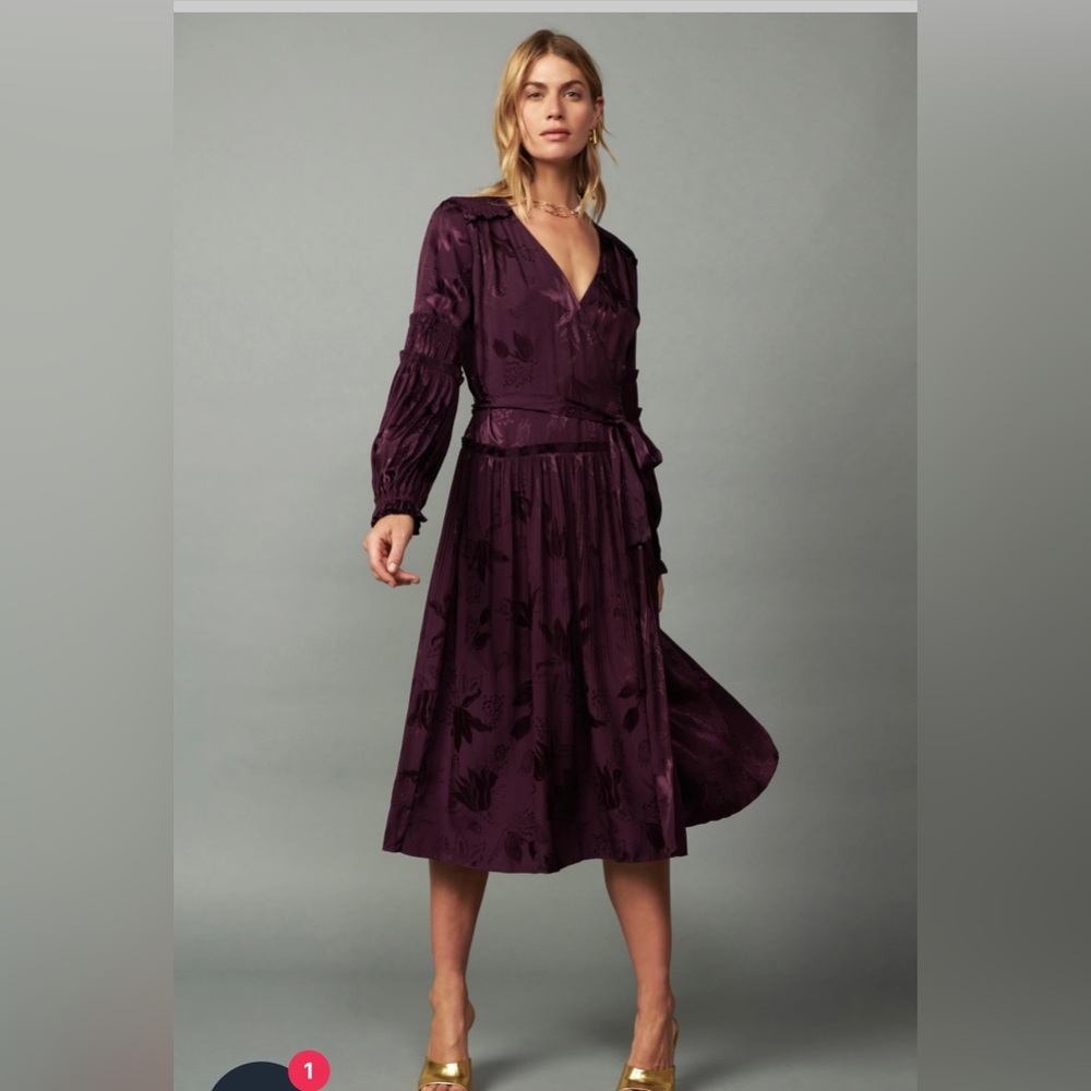 Current Air, Mila Midi Wrap dress, NWT, in eggplant shade from anthropology